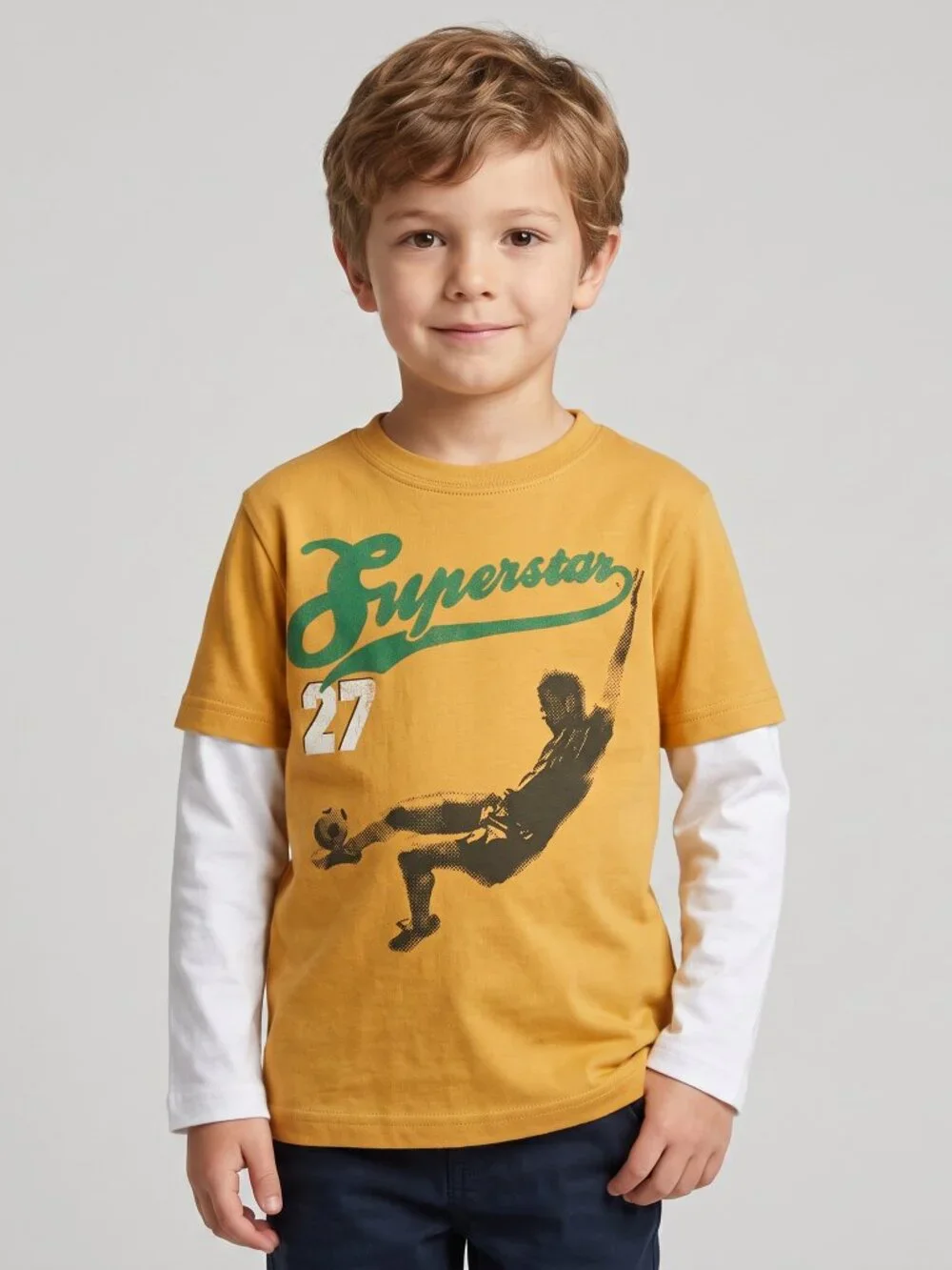 Gymboree Soccer Star Boy's Superstar Long Inset Sleeve Tee Top Shirt in size 6
